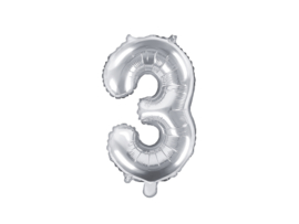 Cijfer ballon  3 zilver - 35cm