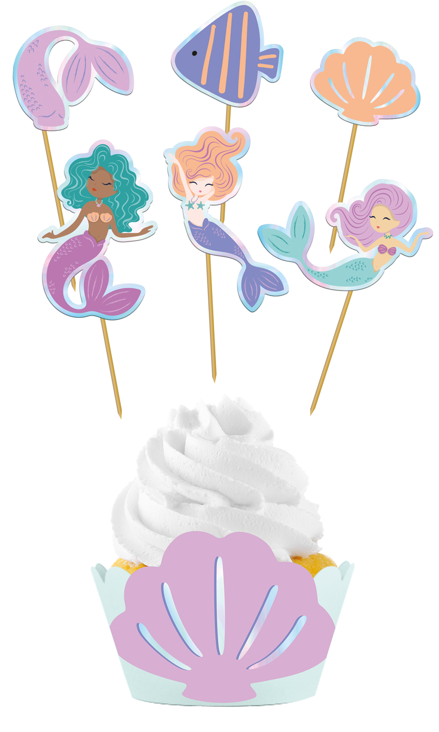 Decoratieset voor 6 zeemeermin cupcake traktaties