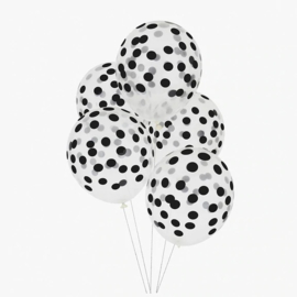 Ballonnen wit met zwarte stippen - 5 stuks