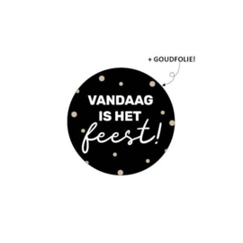 Sticker rond Vandaag is het feest! - zwart