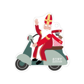 Traktatielabel Sinterklaas op scooter