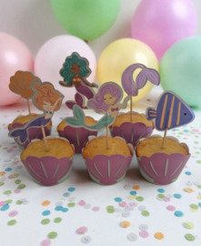 Decoratieset voor 6 zeemeermin cupcake traktaties