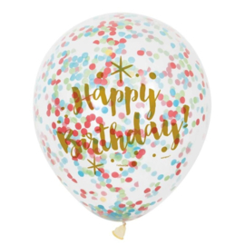 Confetti ballonnen Happy Birthday - 6 stuks