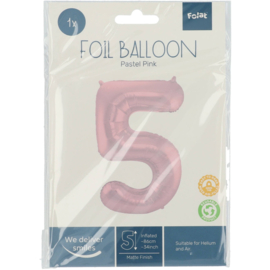 Cijfer ballon 5 roze - 86cm