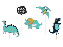 Dino taartdecoratie prikkers 5 stuks - set A