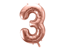 Cijfer ballon 3 rosé-goud - 86cm