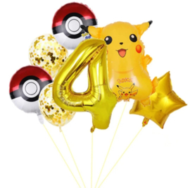 Pokemon ballonnen set met cijfer 4 - 8delig
