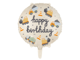 Ronde folieballon Happy Birthday Op de Bouwplaats