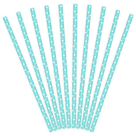 Papieren rietjes blauw met witte stip - 10 stuks