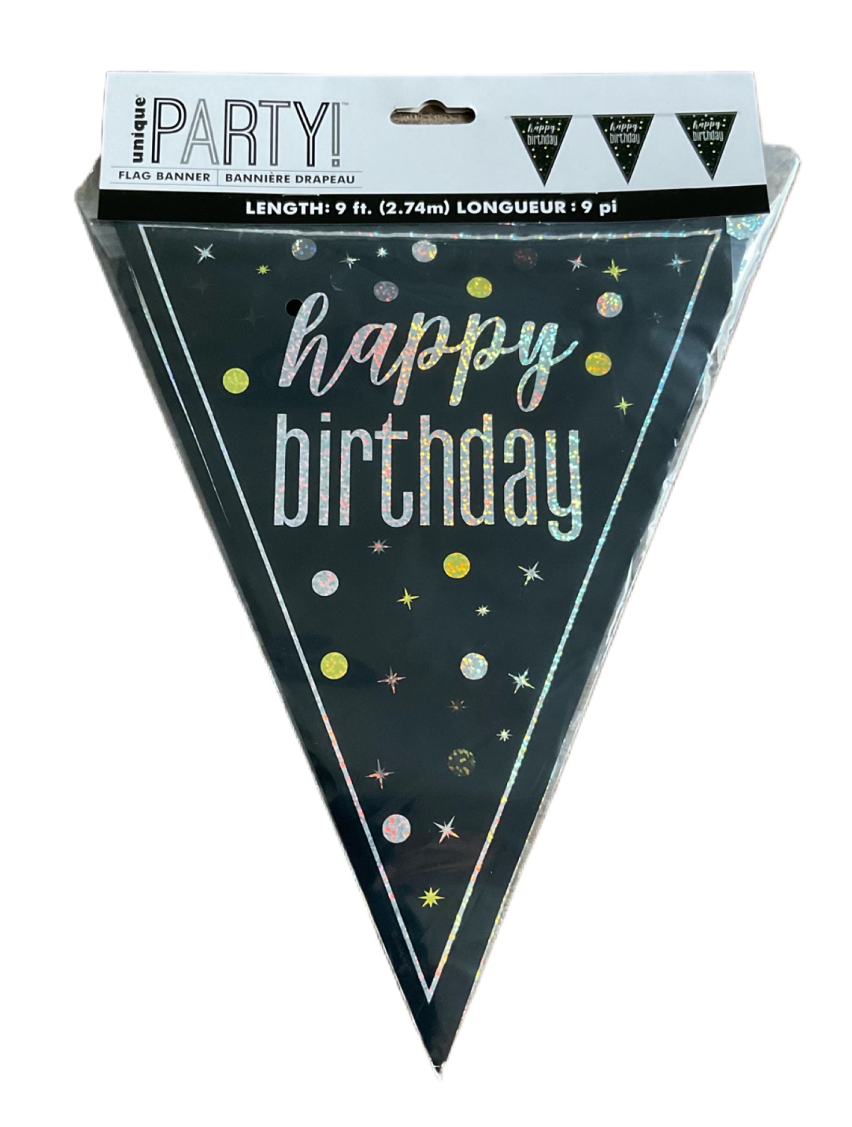 Happy Birthday vlaggenlijn  zwart zilver