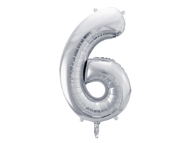 Cijfer ballon 6 zilver - 86cm
