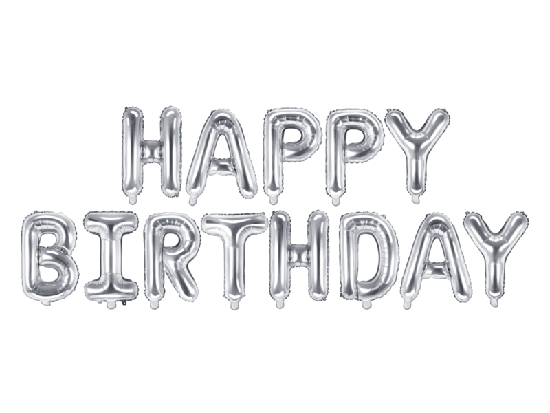 Tekst ballonnen Happy Birthday zilver