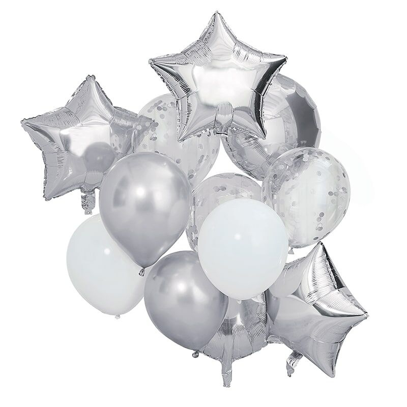 12 delige ballonnen mix  zilverkleurig