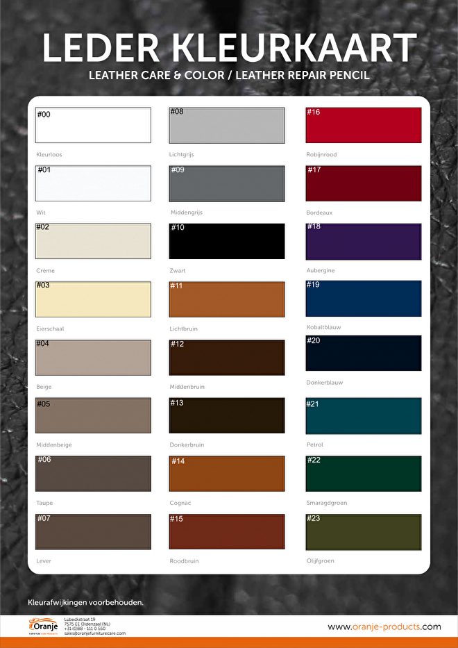 Kleurkaart Leather Care and Color
