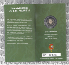 Spanje 2 euromunt CC 2018 (16e) "50ste geboortedag van Koning Filipe VI", proof in blister