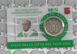 Vaticaan 4x 50 eurocent 2019 in coincard met postzegel, nummer 22, 23, 24 en 25