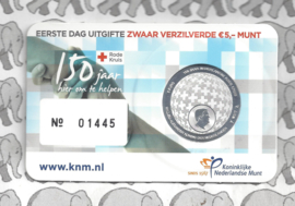 Nederland 5 euromunt 2017 (34e) "Rode Kruis vijfje" (1e dag van uitgifte coincard in envelopje)