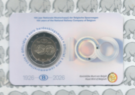 België 2 euromunt CC 2026 (36e) "100 Jaar NMBS/SNCB (Nationale Spoorwegen)" in coincard Nederlandse versie