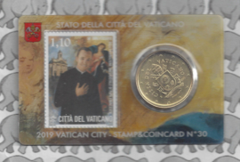 Vaticaan 2 x 50 eurocent 2019 in coincard met postzegel, nummer 30 en 31