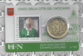 Vaticaan 4 x 50 eurocent 2018 in coincard met postzegel, nummer 18, 19, 20 en 21