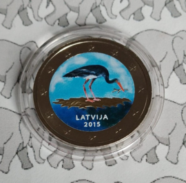 Letland 2 euromunt CC 2015 (3e) "zwarte ooievaar" (kleur 3)