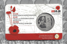 België 5 euromunt 2018 "100 jaar wapenstilstand en herintreding vrede", in coincard