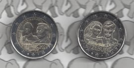 Luxemburg 2 x 2 euromunt CC 2021 (29A en 30A) "100e Geboortedag van Groothertog Jean" en "40e huwelijksjaar Groothertog Hendrik en Groothertogin Maria Teresa" in reliëf variant
