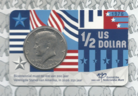 Nederland 2026 "250 jaar bestaan van de Verenigde Staten", 1/2 US dollar 1976 in coincard