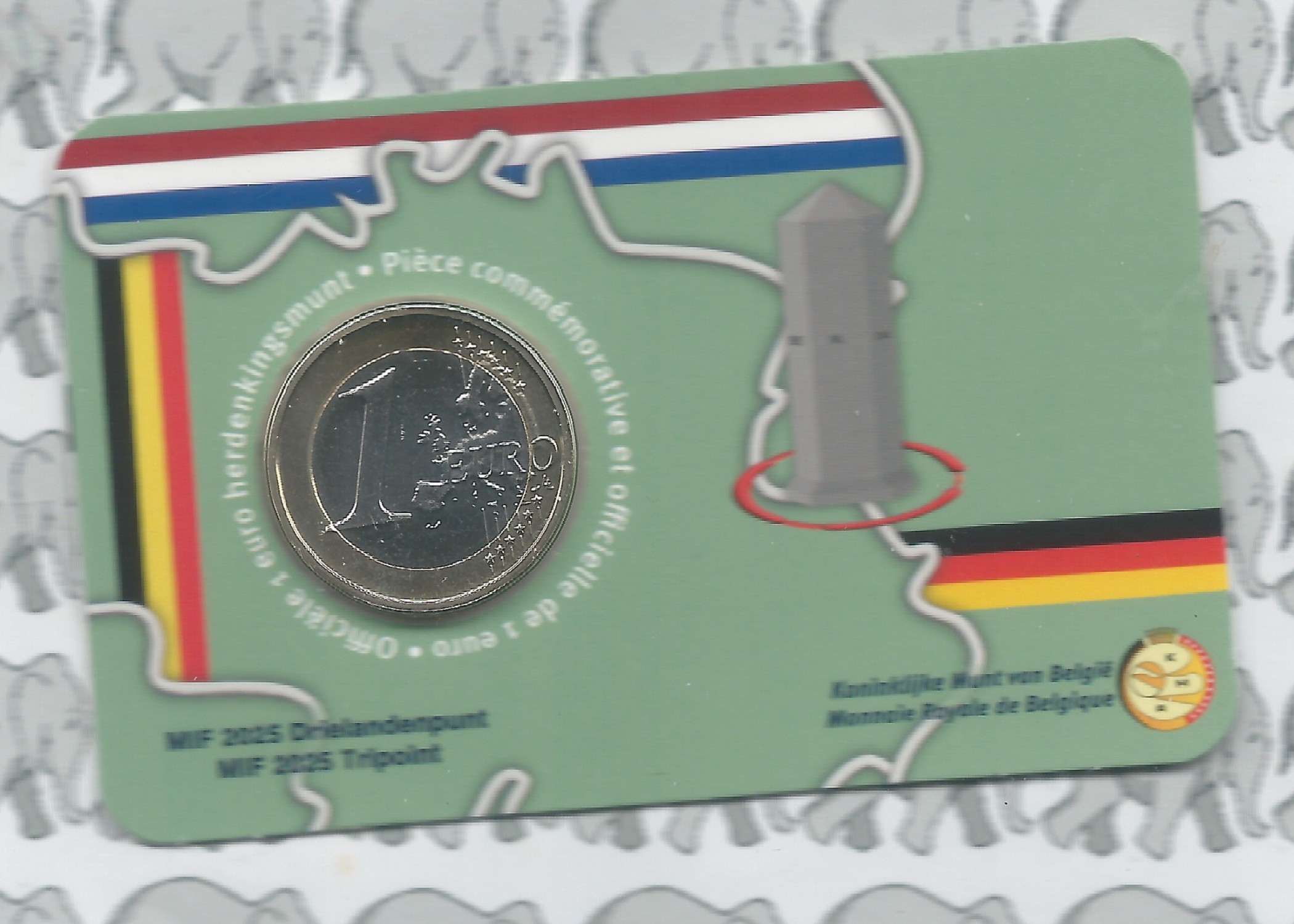 België Drie landenpunt 2025, coincard met 1 euromunt (MIF)