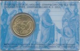 Vaticaan 50 eurocent 2013 in coincard met postzegel, nummer 3