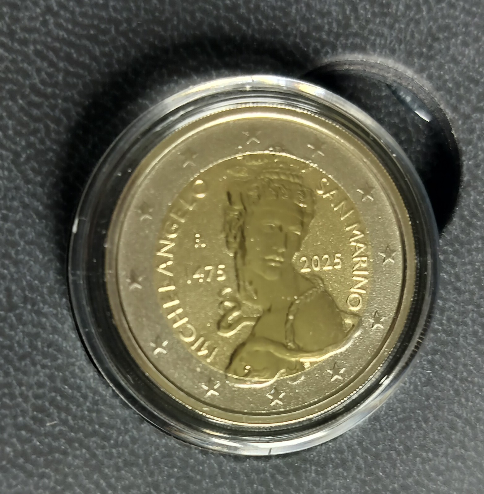 San Marino 2 euromunt CC 2025 (34e) "550e Verjaardag van Michelangelo", reverse proof in doosje met certificaat