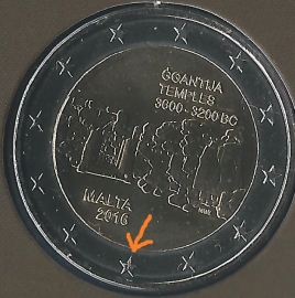 Malta 2 eurocoin CC 2016 "Megalithische tempels van Ggantija" 2 eurocoin, with Maltese mintmark(F).