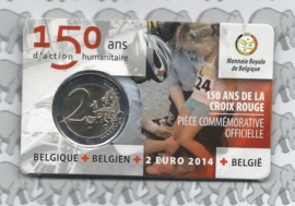 Belgium 2 eurocoin CC 2014 "150 jaar Rode kruis" in coincard Vlaamse versie