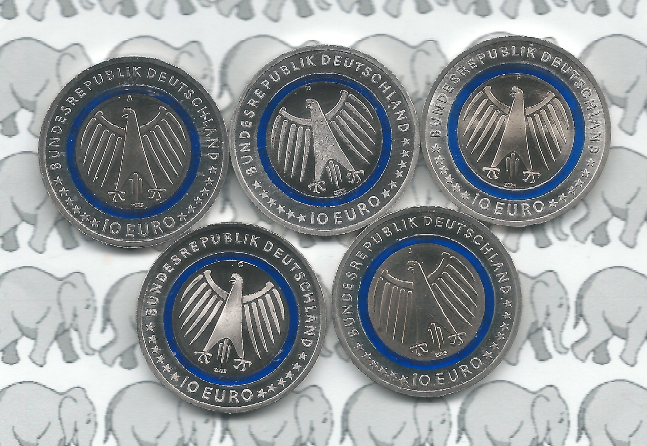 Duitsland serie 10 euromunten 2025 "Technische hulpdiensten" (blauwe ring, letters A, D, F, G en J)
