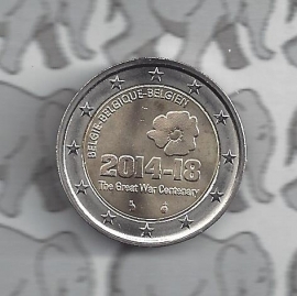 Belgium 2 eurocoin CC 2014 "100 jaar sinds het begin van de Eerste Wereldoorlog"