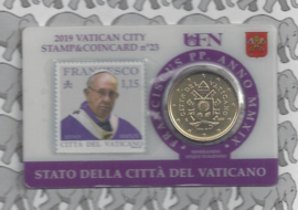 Vaticaan 4x 50 eurocent 2019 in coincard met postzegel, nummer 22, 23, 24 en 25