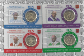 Vaticaan 4x 50 eurocent 2019 in coincard met postzegel, nummer 22, 23, 24 en 25