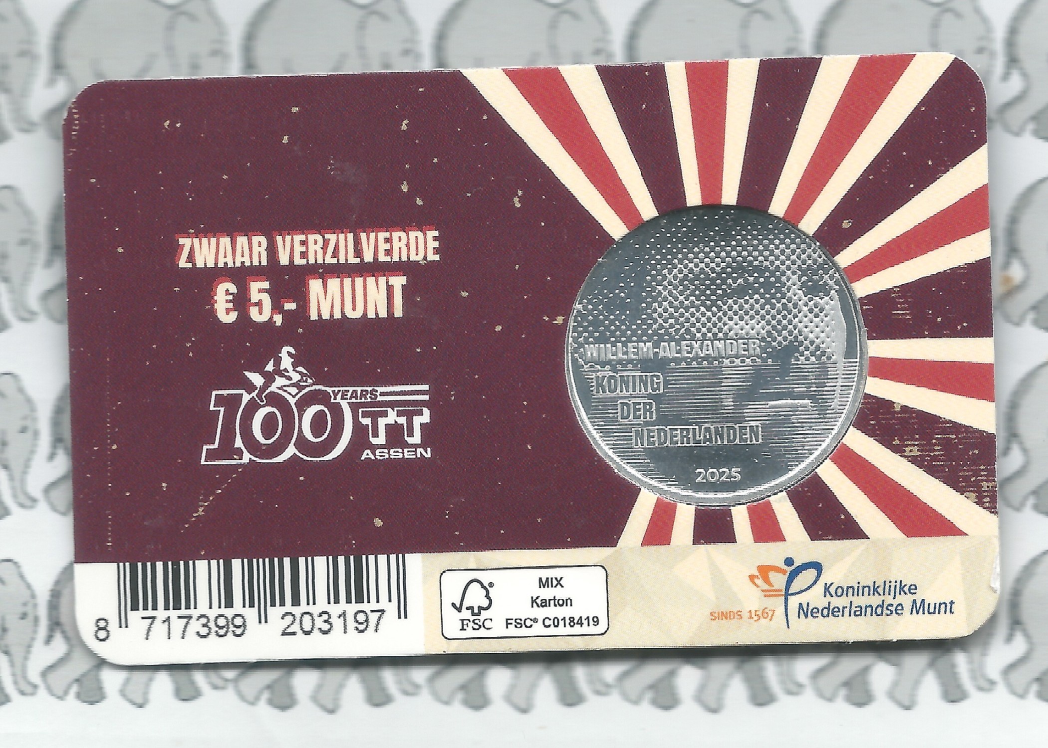 Nederland 5 euromunt 2025 (55e) "100 jaar TT Assen Vijfje" (in coincard)