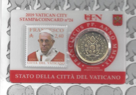 Vaticaan 4x 50 eurocent 2019 in coincard met postzegel, nummer 22, 23, 24 en 25