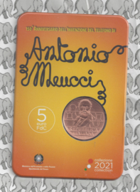 Italië 5 euromunt 2021 "Telefoon, Antonio Meucci". Coincard in blister