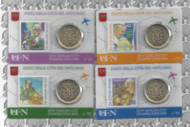 Vaticaan 4x 50 eurocent 2019 in coincard met postzegel, nummer 26, 27, 28 en 29