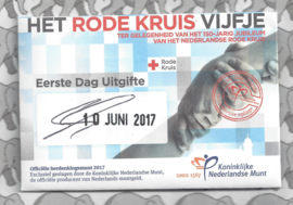 Nederland 5 euromunt 2017 "Rode Kruis vijfje" (1e dag van uitgifte coincard in envelopje)