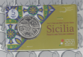 Italië 5 euromunt 2021 "Sicilia passito e cannolo siciliano". Coincard in blister