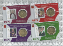 Vaticaan 4x 50 eurocent 2017 in coincard met postzegel, nummer 14, 15, 16 en 17