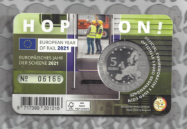 België 5 euromunt 2021 "Europees jaar van het spoor" in coincard