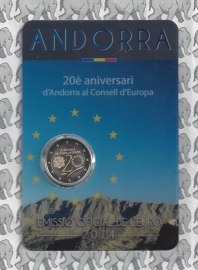 Andorra 2 eurocoin CC 2014 "20 jaar sinds het toetreden tot de raad van de EU" in coincard