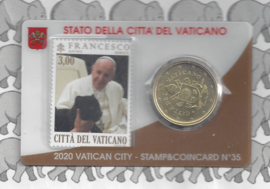 Vaticaan 4 x 50 eurocent 2020 in coincard met postzegel, nummer 32, 33, 34 en 35