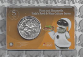 Italië 5 euromunt 2020 "De Italiaanse eet- en wijncultuur: pizza en mozzarella" (zilver, coincard in blister)