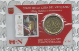 Vaticaan 4 x 50 eurocent 2017 in coincard met postzegel, nummer 14, 15, 16 en 17