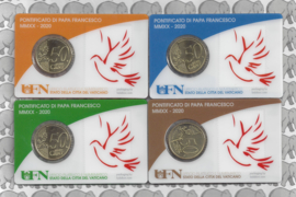 Vaticaan 4 x 50 eurocent 2020 in coincard met postzegel, nummer 32, 33, 34 en 35